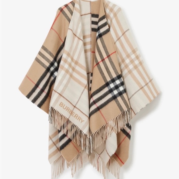 Burberry Contrast Check Wool Cashmere Cape - Picture 1 of 5